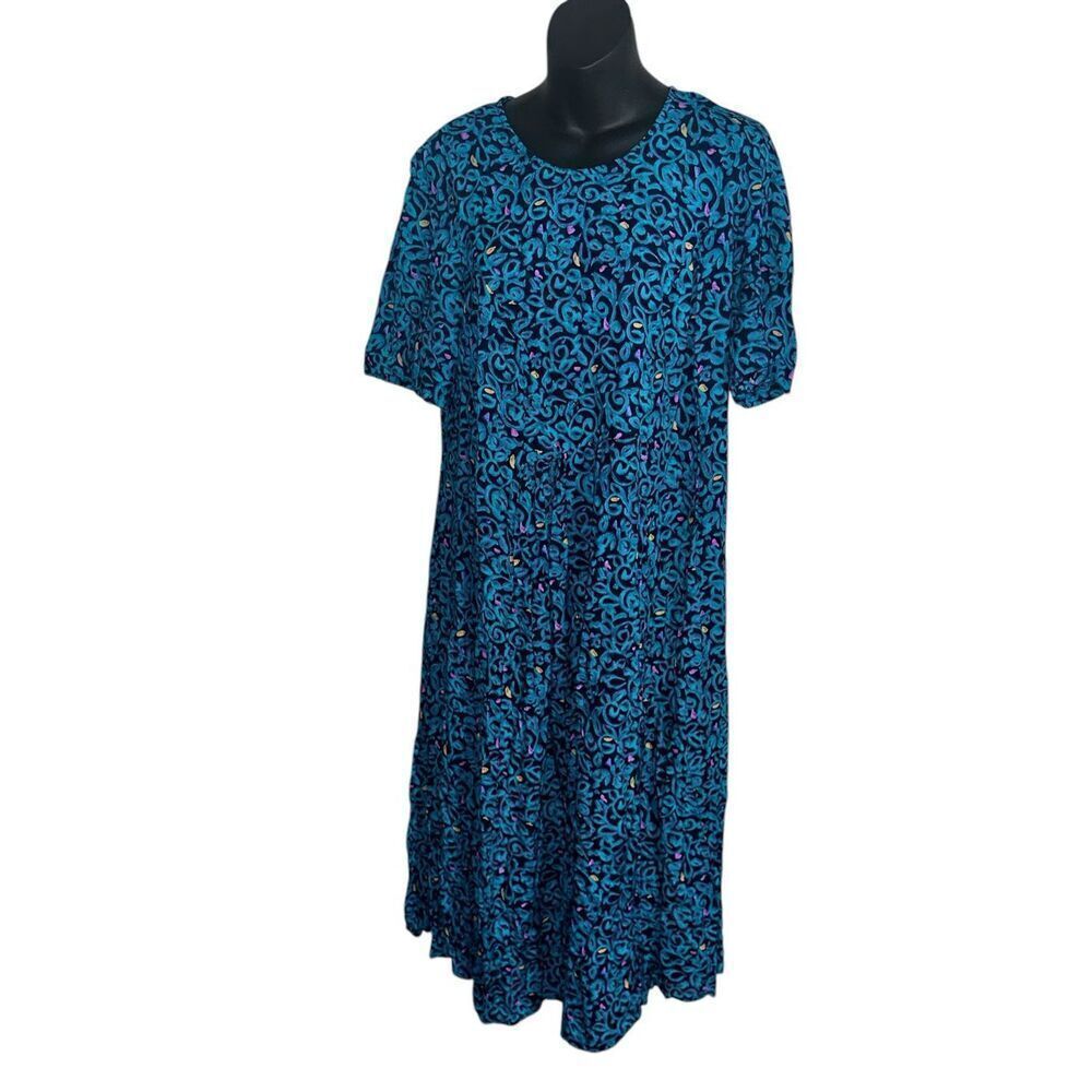Vintage beautiful More Jazz Teal Green Paisley Floral Rayon Maxi Dress Oversized